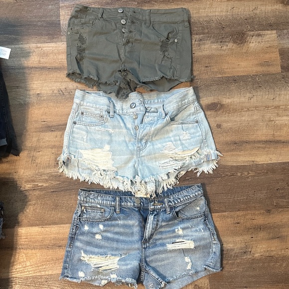 Altar'd State Distressed Jean Shorts - Green, Light Blue, Medium Blue - Picture 1 of 8